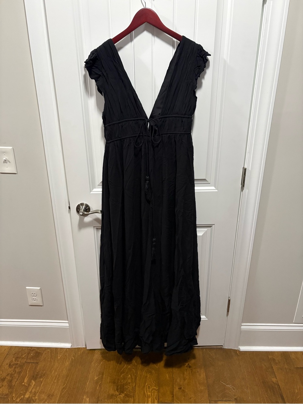 Azazie Black V-Neck Maxi Dress with Tie Waist